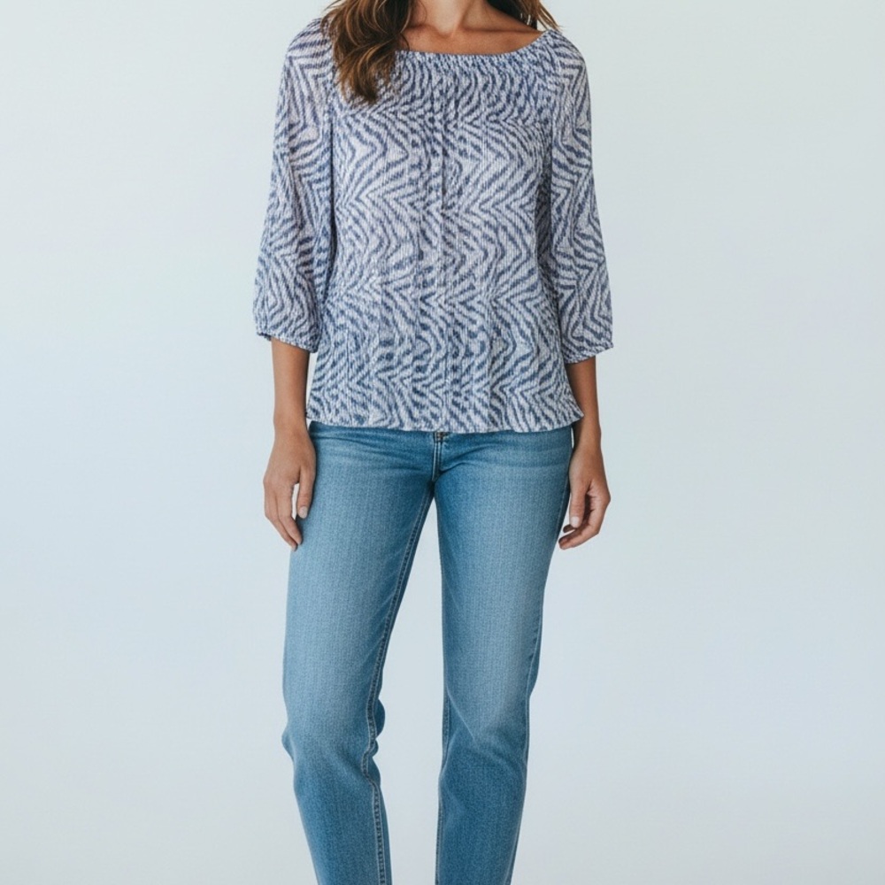 Poof New York Blue and White Patterned Top